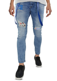 Jeansy męskie rurki z naszywkami, wstawkami M068