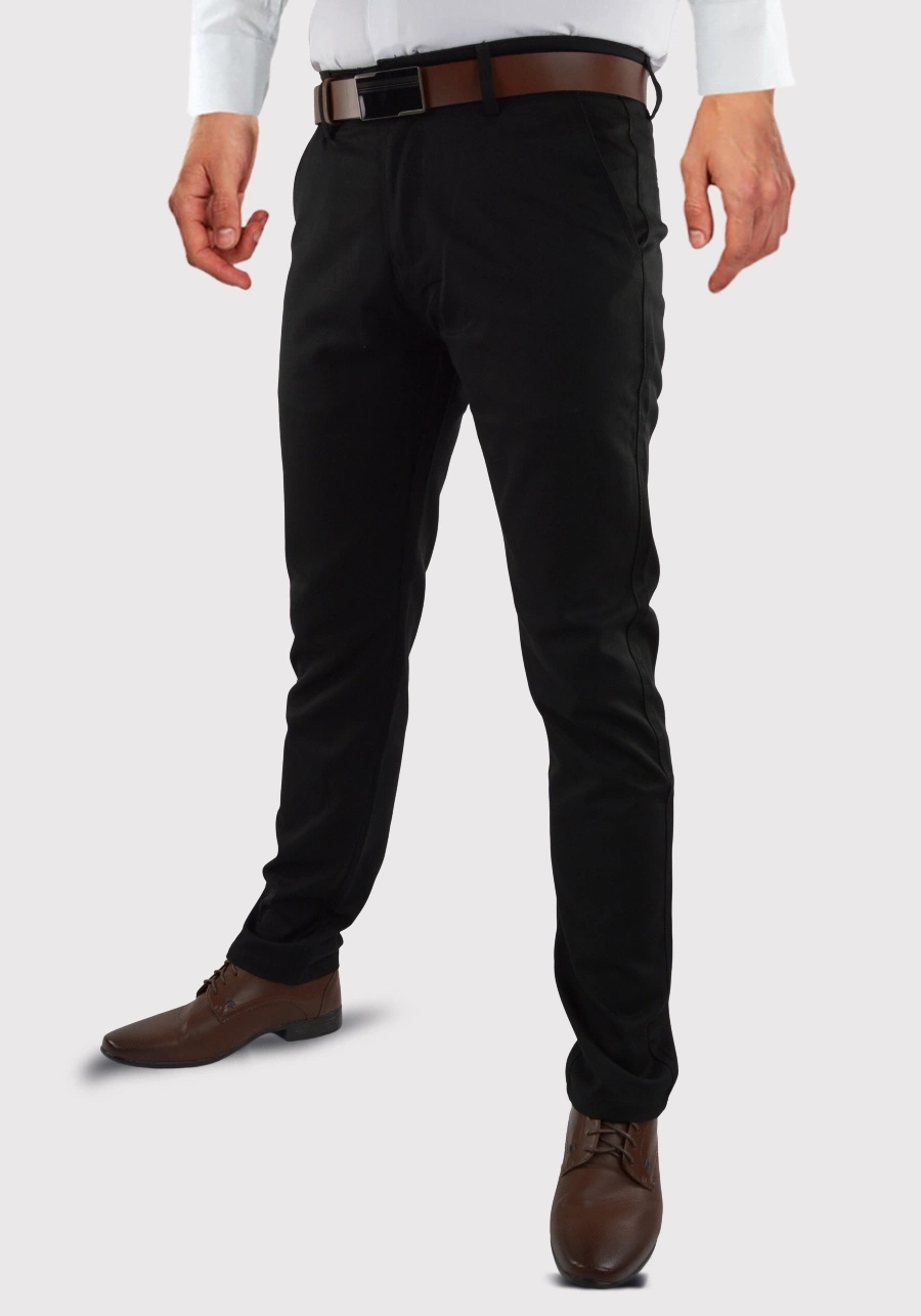 Spodnie męskie czarne, eleganckie, elastyczne chinosy. Lekko zwężane nogawki M162