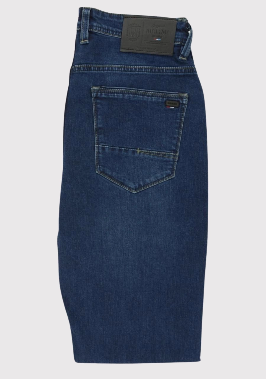 Ciemnoniebieskie jeansy męskie dla wysokich (do 210 cm wzrostu) lub puszystych (do 124 cm w pasie), platinum comfort M148