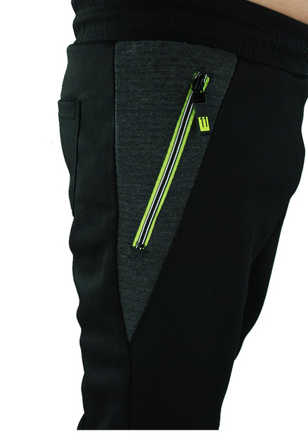 Dresowe spodnie męskie ze ściągaczem w kolorze czarnym DE190-2