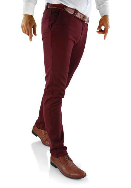 Eleganckie spodnie męskie chinosy w kolorze bordowym 411/04