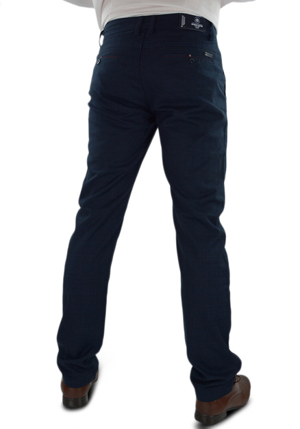 Granatowe, eleganckie spodnie męskie w kratę M093