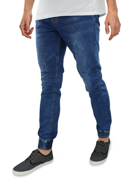 Granatowe joggery męskie jeansowe KA1072