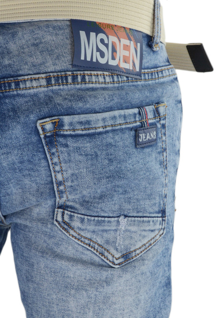 Jasnoniebieskie jeansy męskie slim fit z przetarciami M081