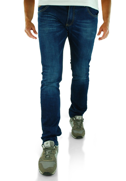 Jeansy męskie z rozjaśnieniami w kolorze niebieskim EF2510
