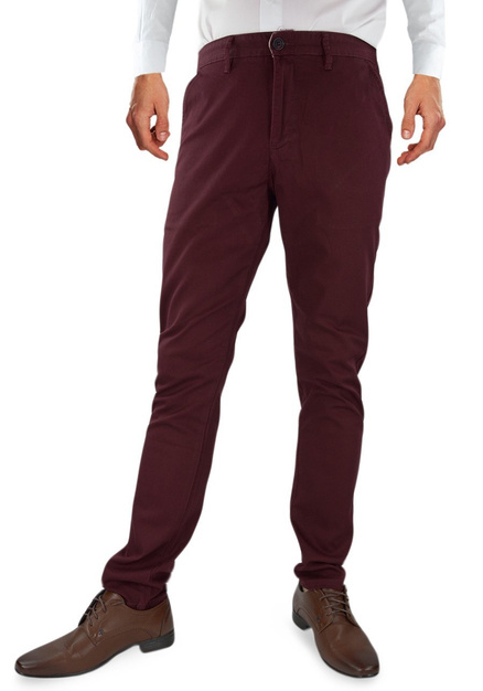 Spodnie męskie chinosy, slim fit w kolorze bordowym KA969-82