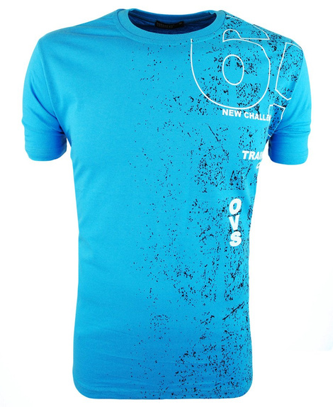 T-shirt męski z nadrukiem w kolorze niebieskim 3615